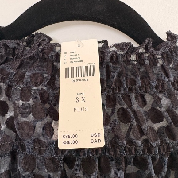 Maeve Anthropologie Smocked High-Neck Tiered Tank Black Sheer Polka Dot 3X NWT - Picture 4 of 7